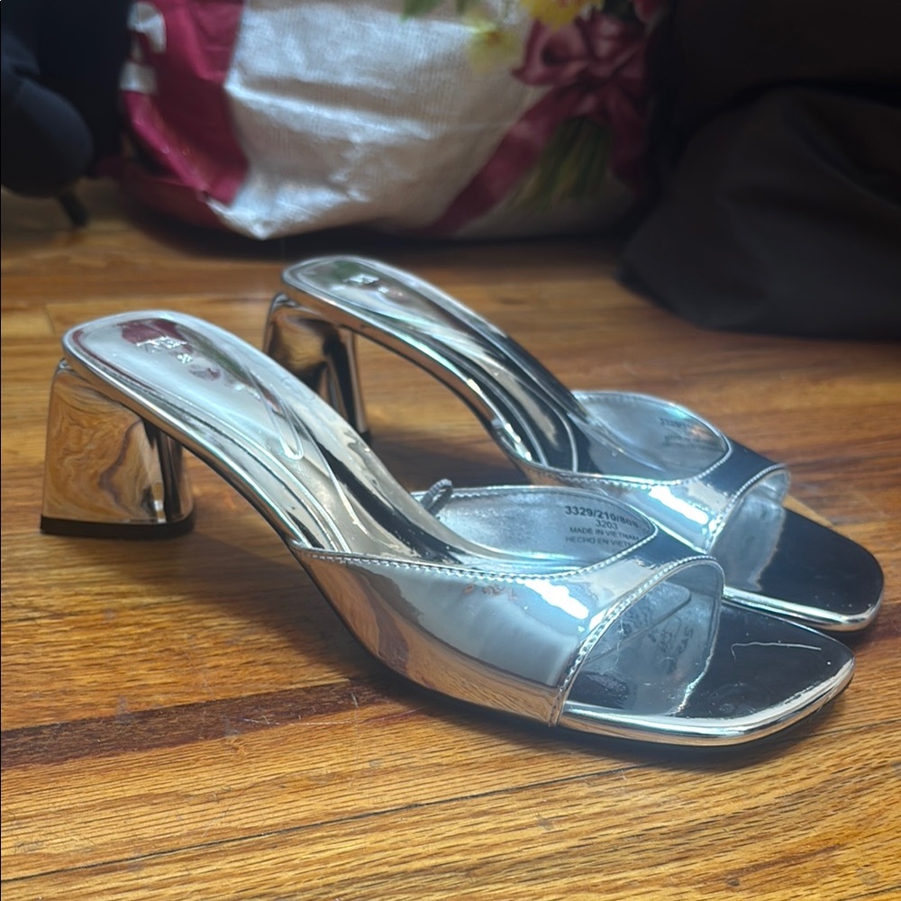 Zara Silver Kitten Heels